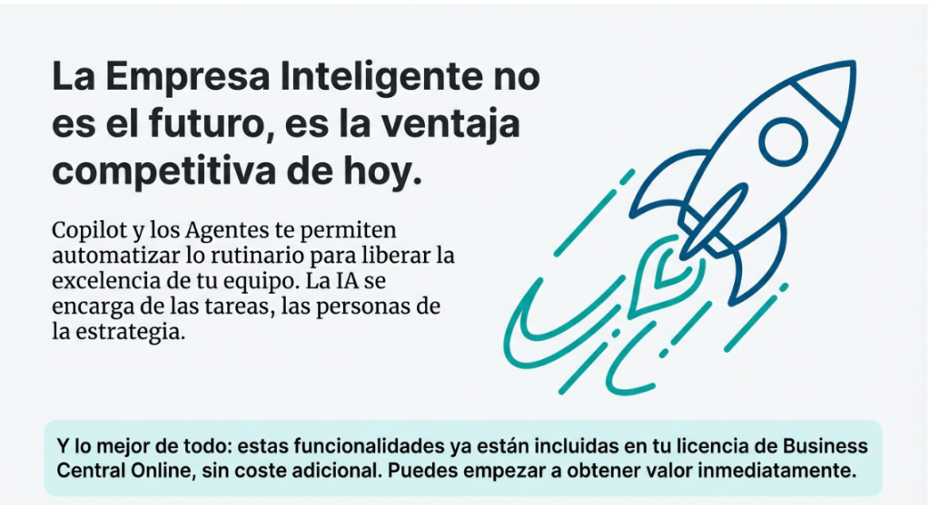 Ilustración sobre cómo Copilot y los Agentes de IA convierten Business Central en una ventaja competitiva