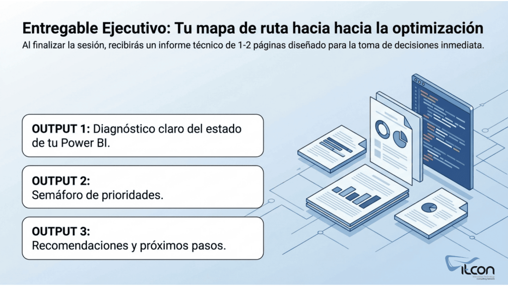 Informe ejecutivo de diagnóstico Power BI con análisis del estado del modelo, prioridades de optimización y recomendaciones