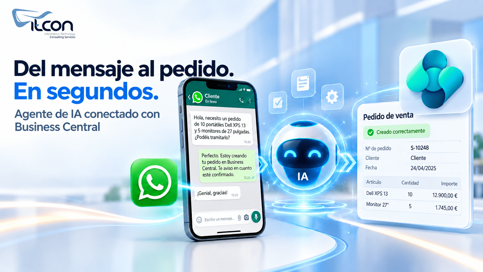 Agente de IA conectado con Business Central que transforma mensajes de WhatsApp en pedidos en segundos.